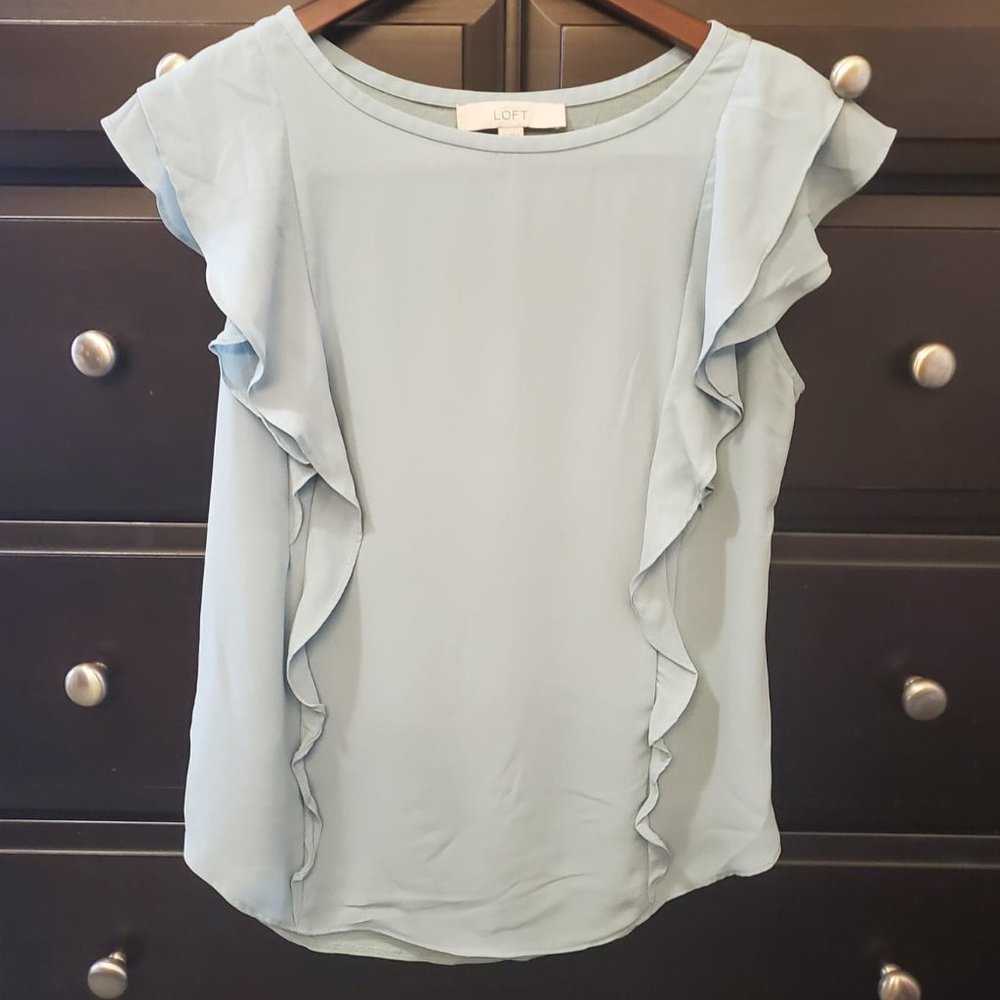LOFT Top Mint Green Ruffle Professional Blouse